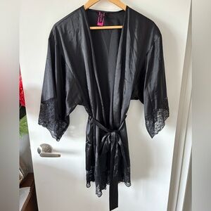 La SENZA Black Lace Trim Kimono Robe